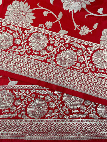 Banarasi Katan Silk Saree | Red | Handwoven | Silk Mark Certified | Ships from California